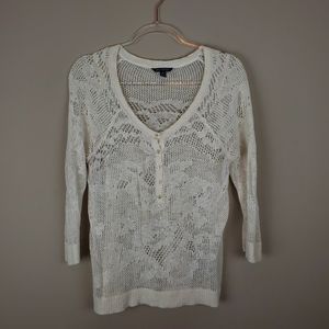 American Eagle Cream Half Sleeve Sweater